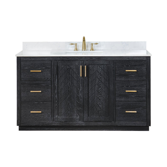 Gazsi 60" Single Bathroom Vanity Set with Grain White Engineered Stone Countertop