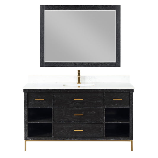 Kesia 60" Single Bathroom Vanity Set with Carrara White Composite Stone Countertop
