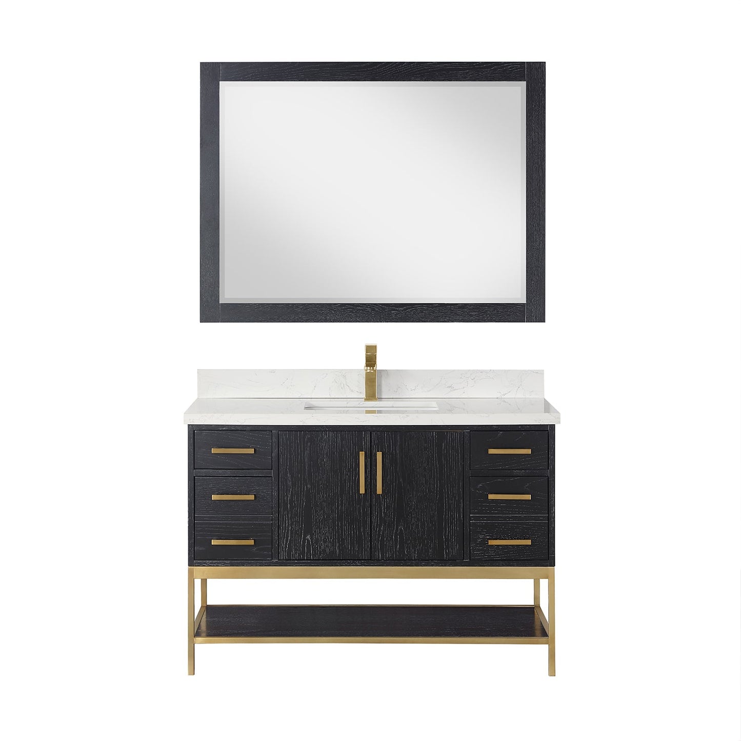 Wildy 48" Single Bathroom Vanity Set with Grain White Composite Stone Countertop