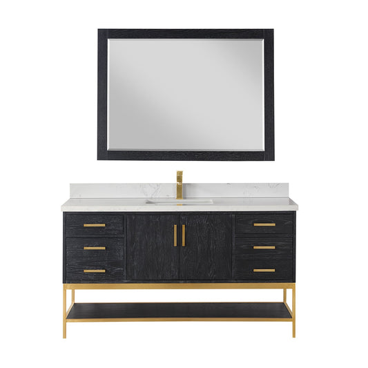 Wildy 60" Single Bathroom Vanity Set with Grain White Composite Stone Countertop