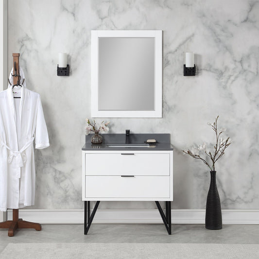 Helios 36" Single Bathroom Vanity Set with Concrete Gray Stone Countertop