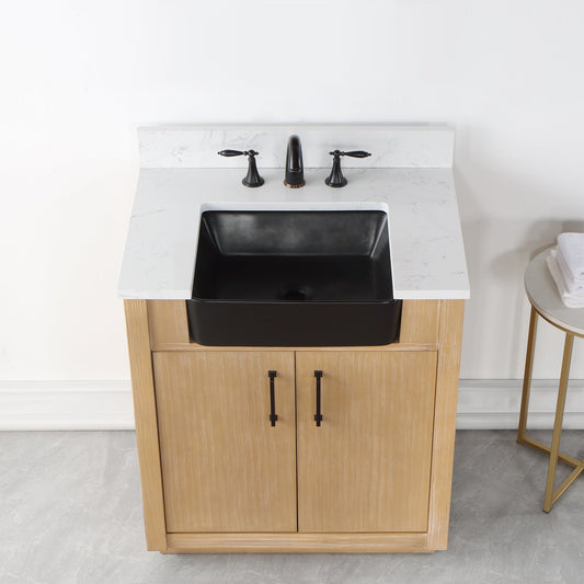 Novago 30" Single Bathroom Vanity Set with Composite Aosta White Stone Countertop and Farmhouse Sink