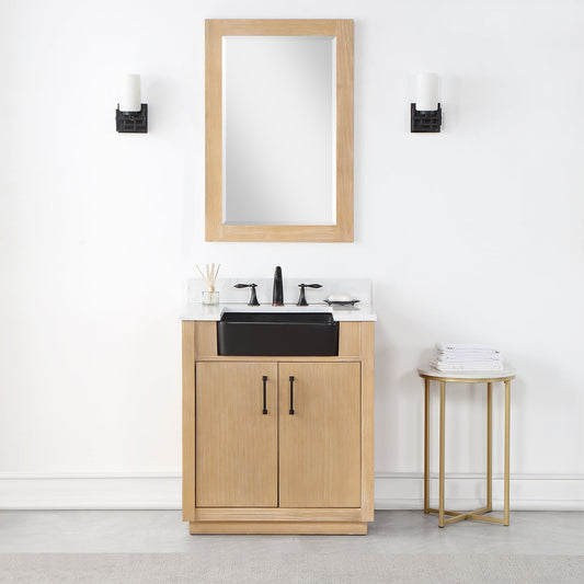 Novago 30" Single Bathroom Vanity Set with Composite Aosta White Stone Countertop and Farmhouse Sink