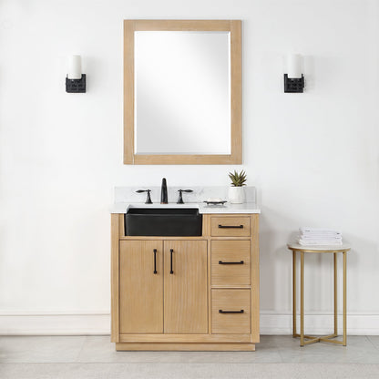 Novago 36" Single Bathroom Vanity Set with Composite Aosta White Stone Countertop and Farmhouse Sink