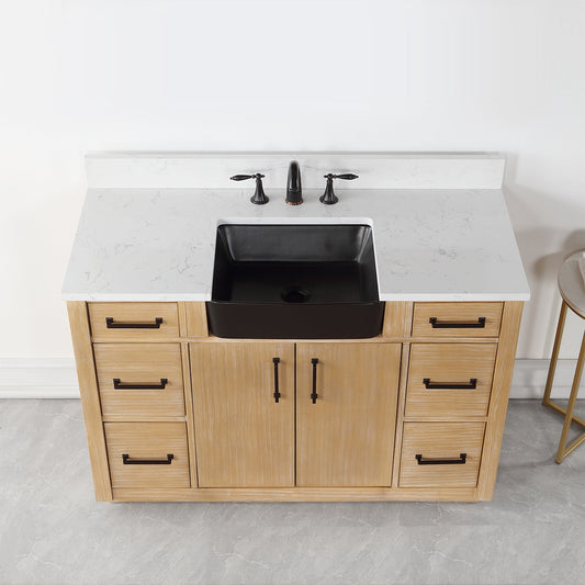 Novago 48" Single Bathroom Vanity Set with Composite Aosta White Stone Countertop and Farmhouse Sink
