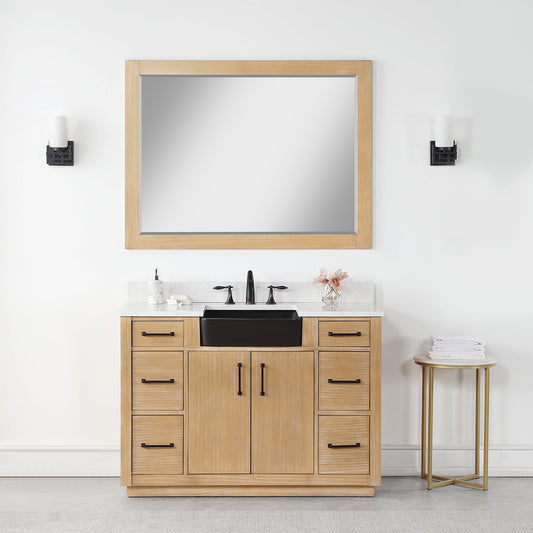 Novago 48" Single Bathroom Vanity Set with Composite Aosta White Stone Countertop and Farmhouse Sink