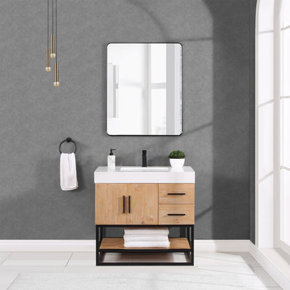 Bianco Single Bathroom Vanity in Light Brown with White Composite Stone Countertop
