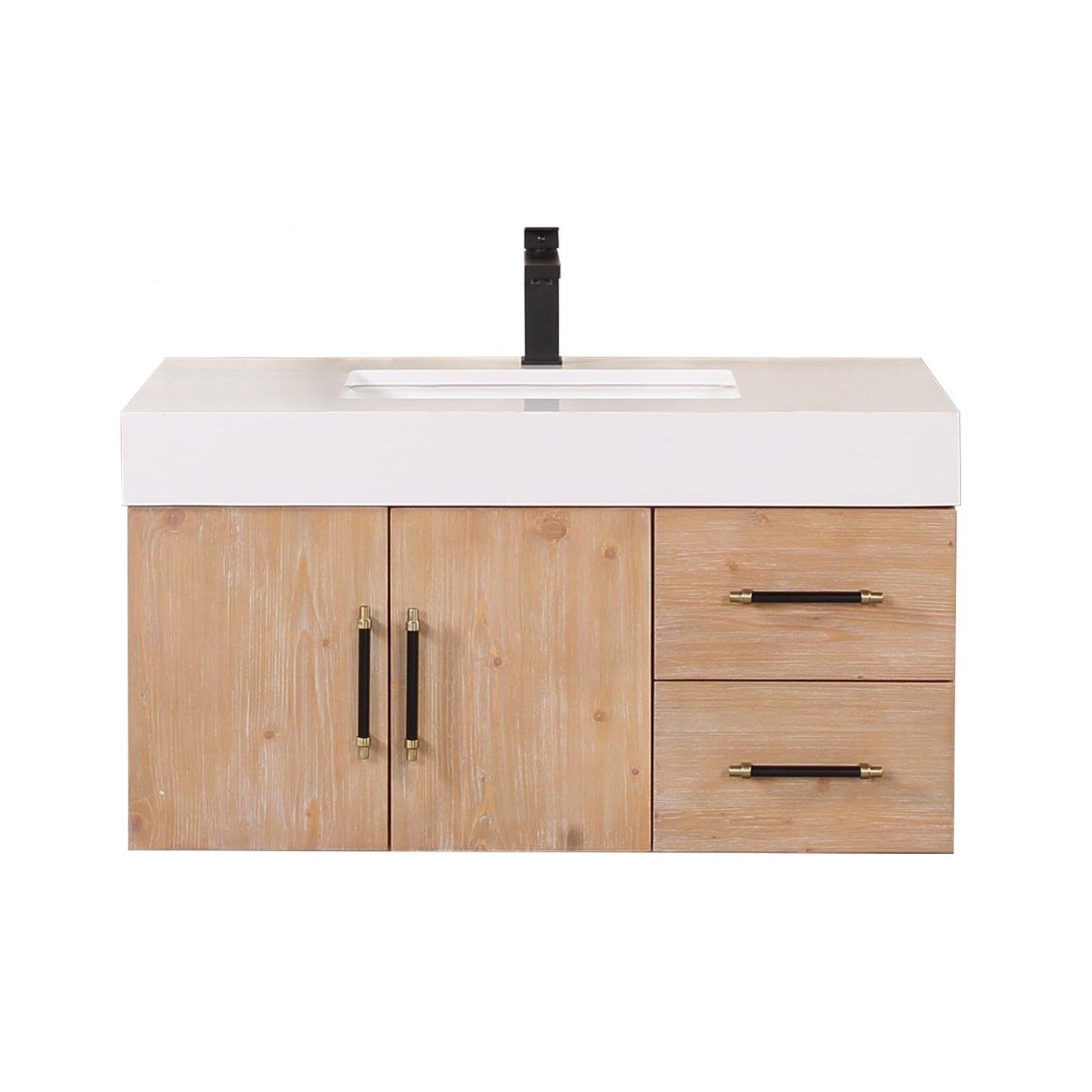 Corchia Wall-mounted Single Bathroom Vanity with White Composite Stone Countertop