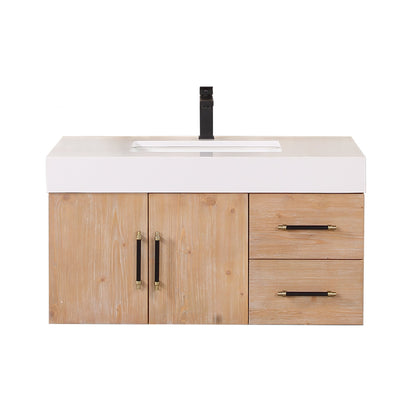 Corchia Wall-mounted Single Bathroom Vanity with White Composite Stone Countertop
