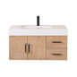 Corchia Wall-mounted Single Bathroom Vanity with White Composite Stone Countertop