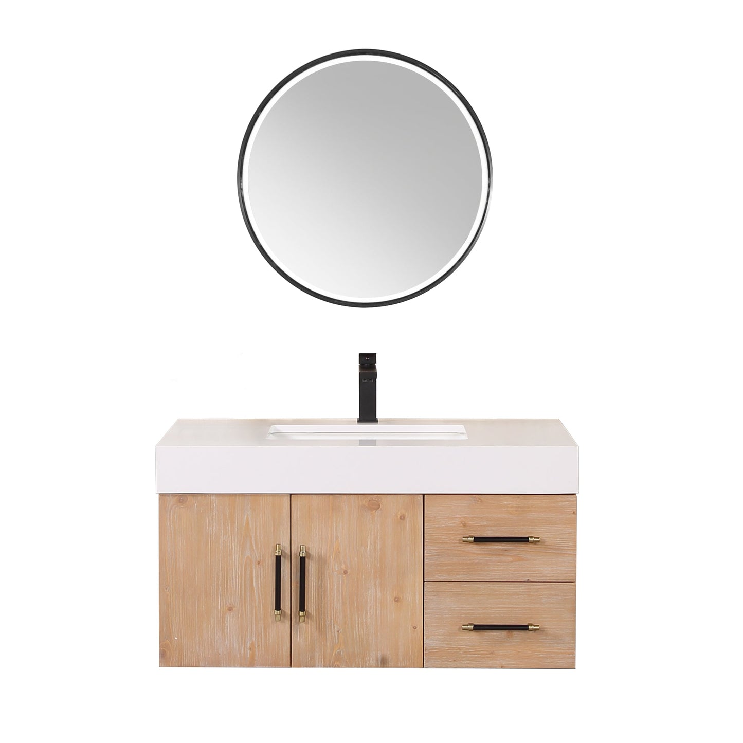 Corchia Wall-mounted Single Bathroom Vanity with White Composite Stone Countertop