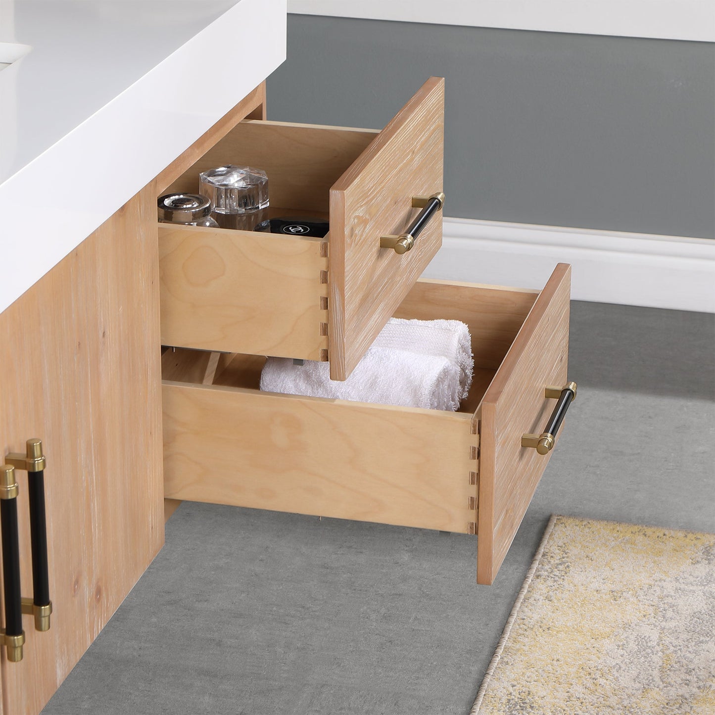 Corchia Wall-mounted Single Bathroom Vanity with White Composite Stone Countertop