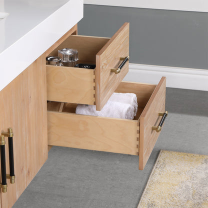 Corchia Wall-mounted Single Bathroom Vanity with White Composite Stone Countertop