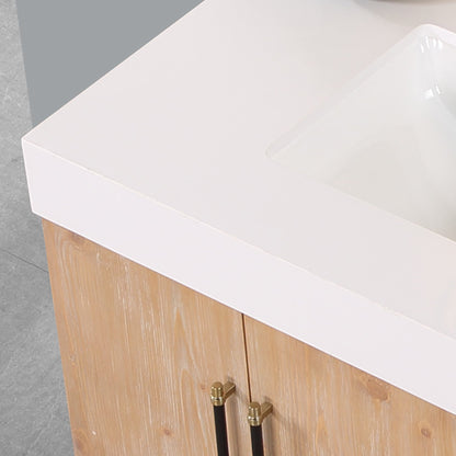 Corchia Wall-mounted Single Bathroom Vanity with White Composite Stone Countertop
