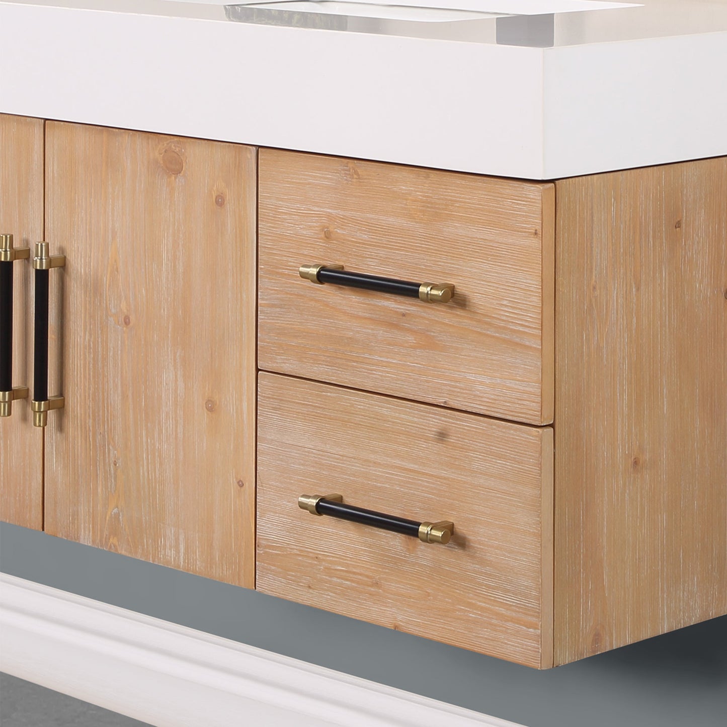 Corchia Wall-mounted Single Bathroom Vanity with White Composite Stone Countertop