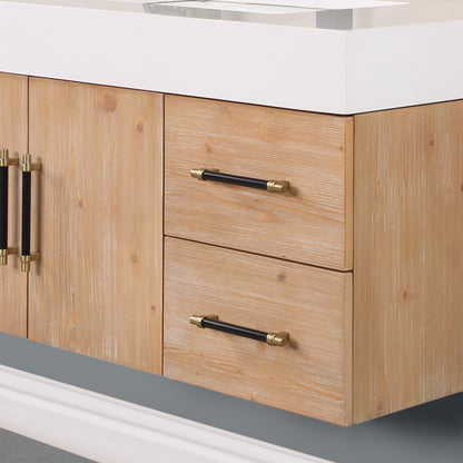 Corchia Wall-mounted Single Bathroom Vanity with White Composite Stone Countertop