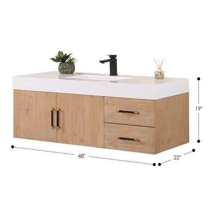 Corchia Wall-mounted Single Bathroom Vanity with White Composite Stone Countertop