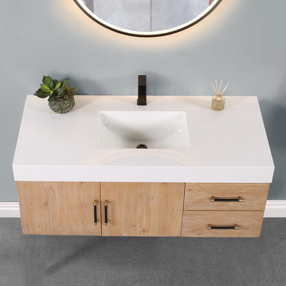 Corchia Wall-mounted Single Bathroom Vanity with White Composite Stone Countertop