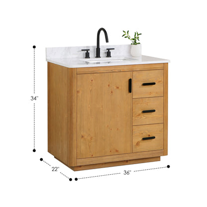 Perla 36" Single Bathroom Vanity with Grain White Composite Stone Countertop