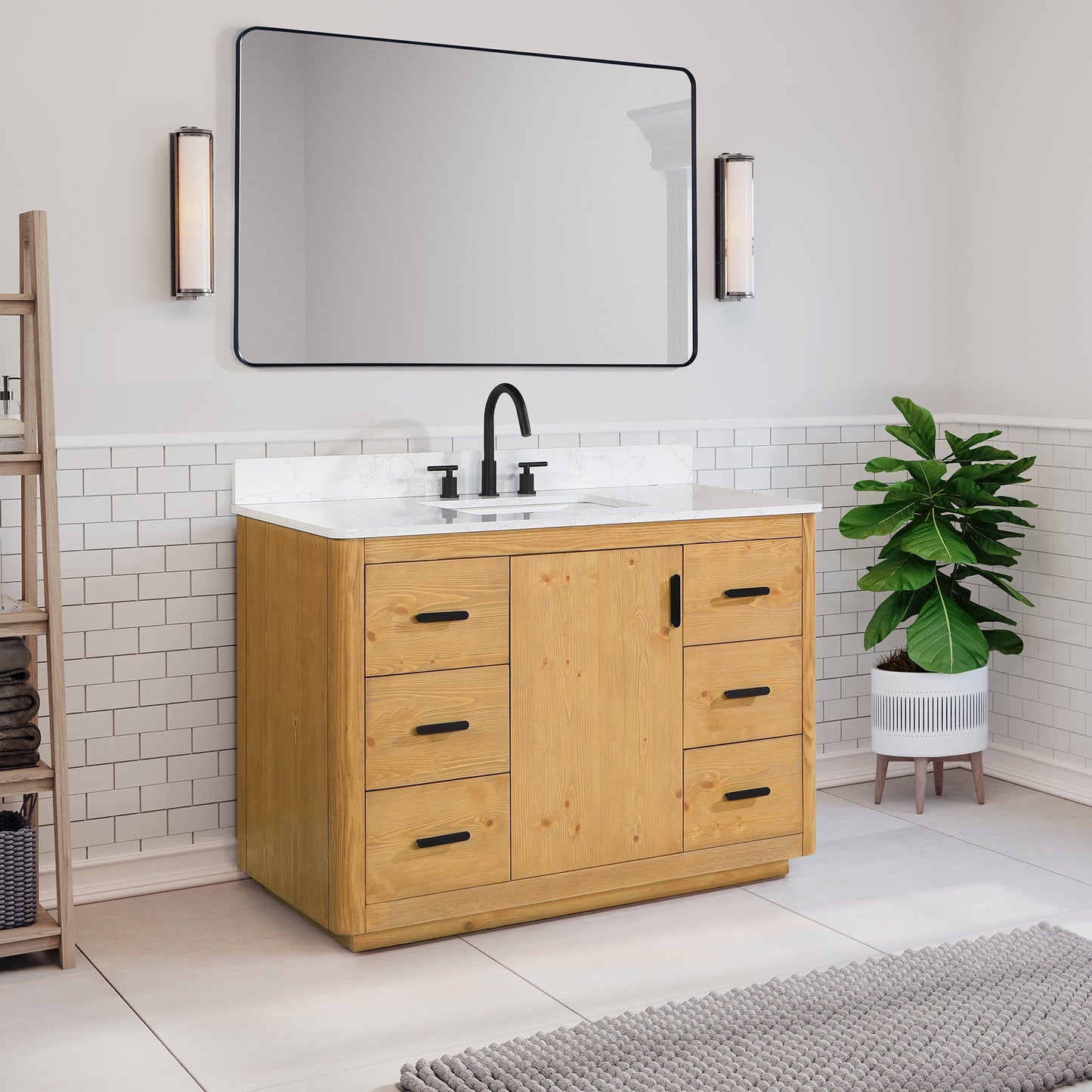 Perla 48" Single Bathroom Vanity with Grain White Composite Stone Countertop