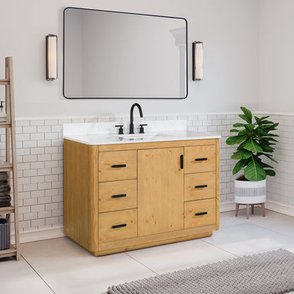 Perla 48" Single Bathroom Vanity with Grain White Composite Stone Countertop