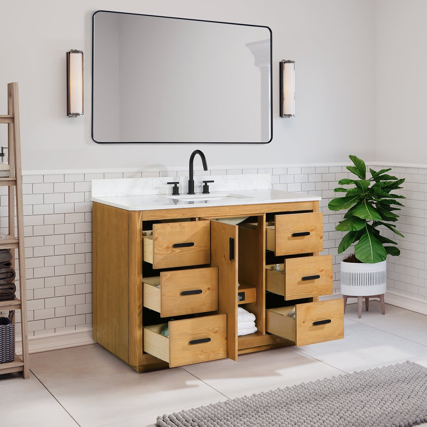 Perla 48" Single Bathroom Vanity with Grain White Composite Stone Countertop