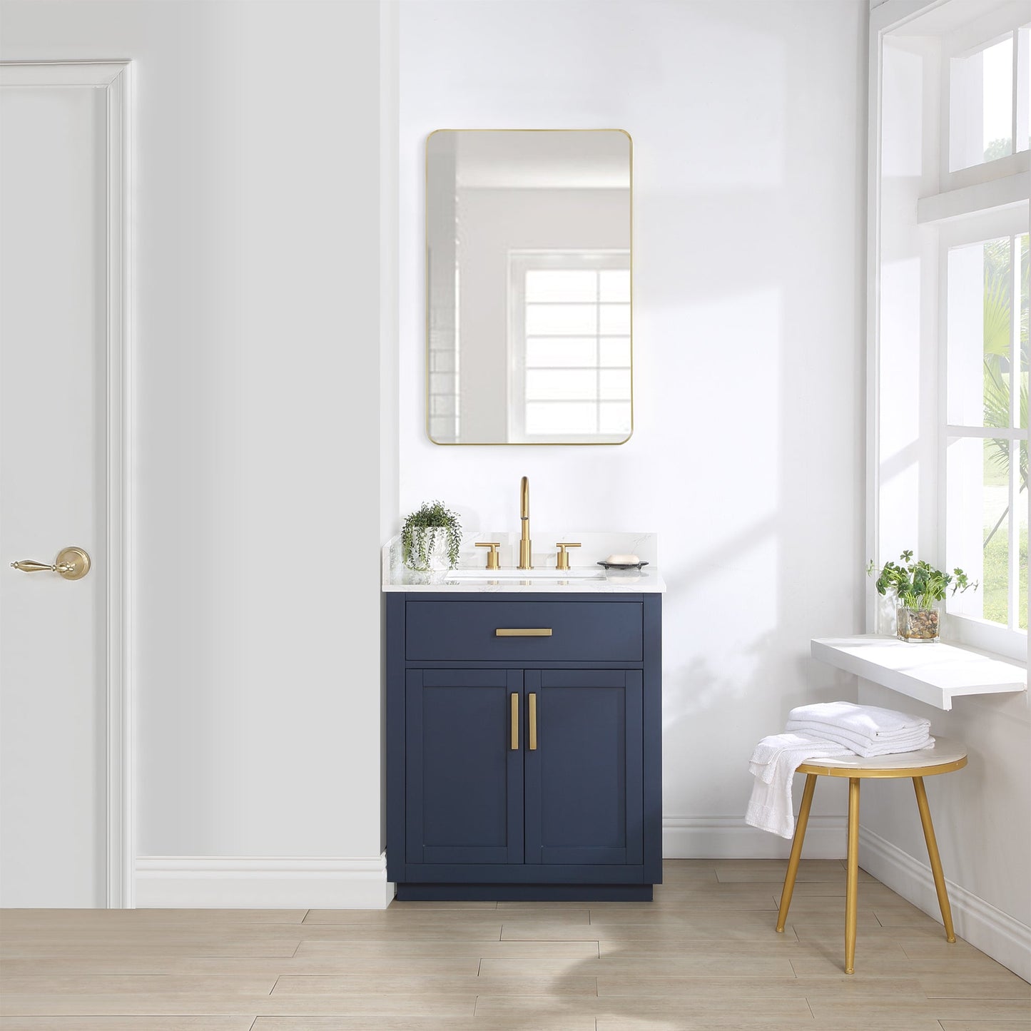 Gavino 30" Single Bathroom Vanity with Grain White Composite Stone Countertop