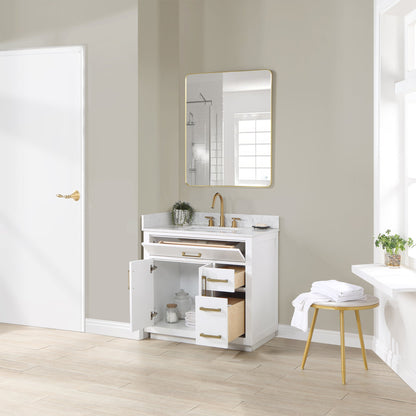 Gavino 36" Single Bathroom Vanity with Grain White Composite Stone Countertop
