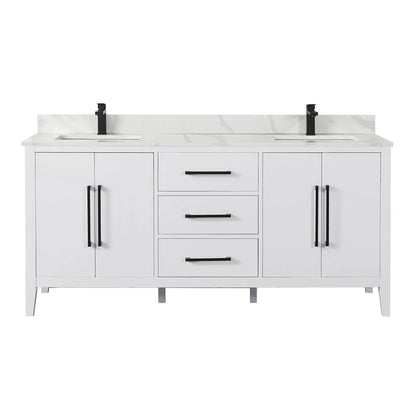 Laurel 72 Inch Double Sink Bathroom Vanity with Calacatta White Quartz Stone Countertop