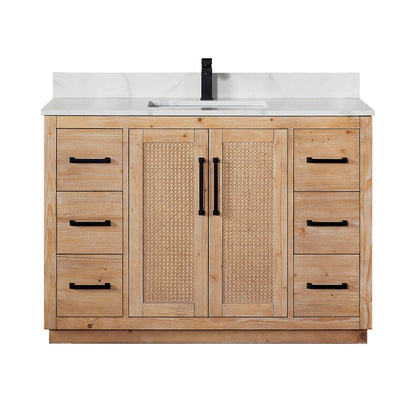 Floral 48" Single Bathroom Vanity in Light Brown with Calacatta White Quartz Countertop