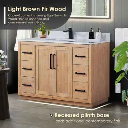 Cicero 48" Single Bathroom Vanity in Light Brown with Engineered Stone Countertop
