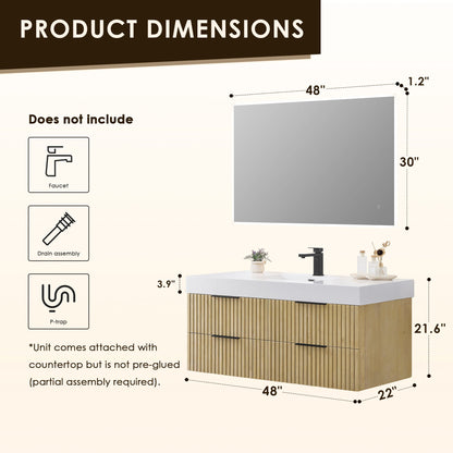 Livia 48" Wall-mounted Single Bathroom Vanity with White Artificial Drop-in Sink