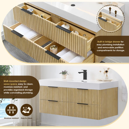 Livia 48" Wall-mounted Single Bathroom Vanity with White Artificial Drop-in Sink