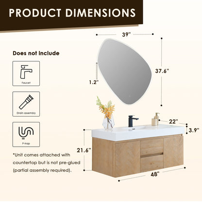 Siena 48" Wall-mounted Single Bathroom Vanity with White Artificial Drop-in Sink