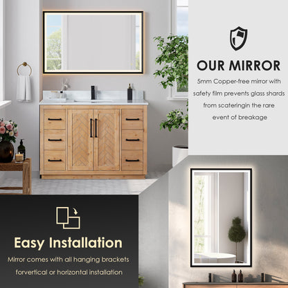 Anais 48" Single Bathroom Vanity in Light Brown with Engineered Stone Countertop