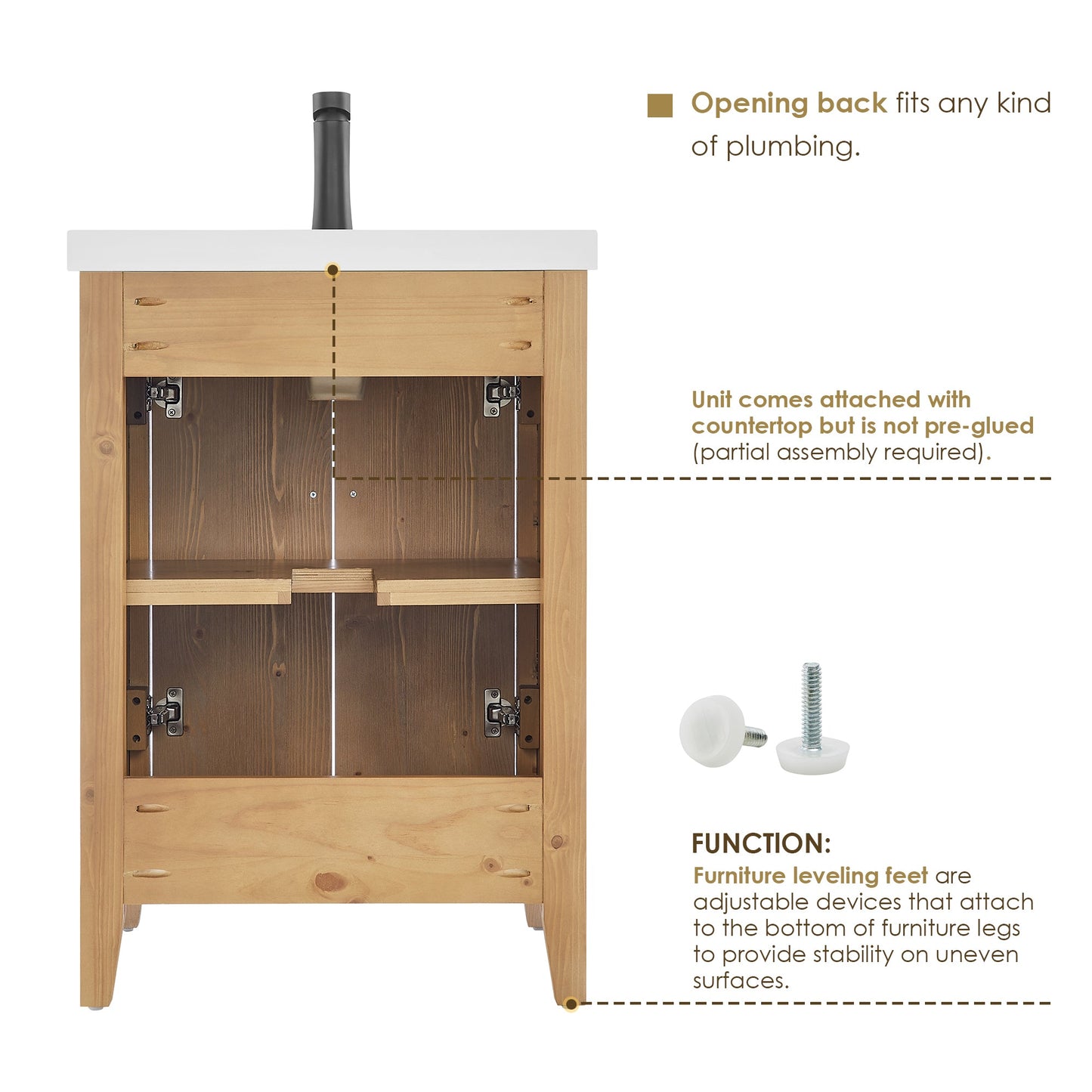 Solara 24" Single Bathroom Vanity in Weathered Fir with White Ceramic Intergated Sink