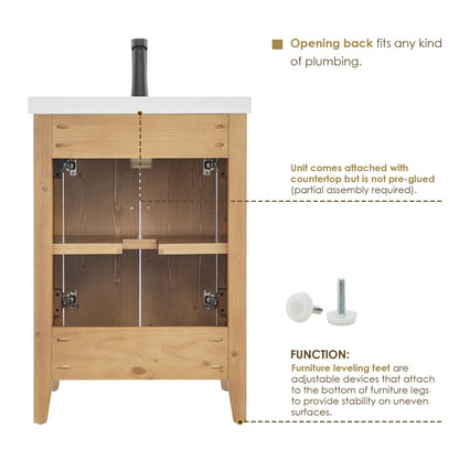 Solara 24" Single Bathroom Vanity in Weathered Fir with White Ceramic Intergated Sink