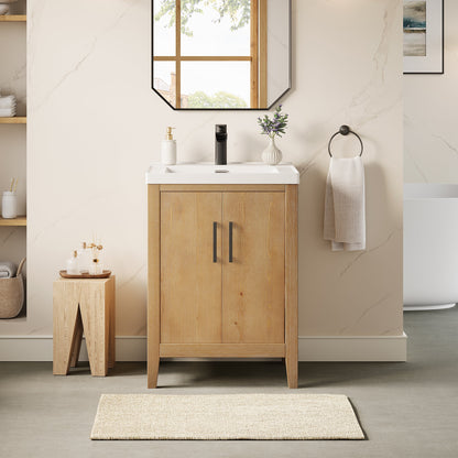 Solara 24" Single Bathroom Vanity in Weathered Fir with White Ceramic Intergated Sink