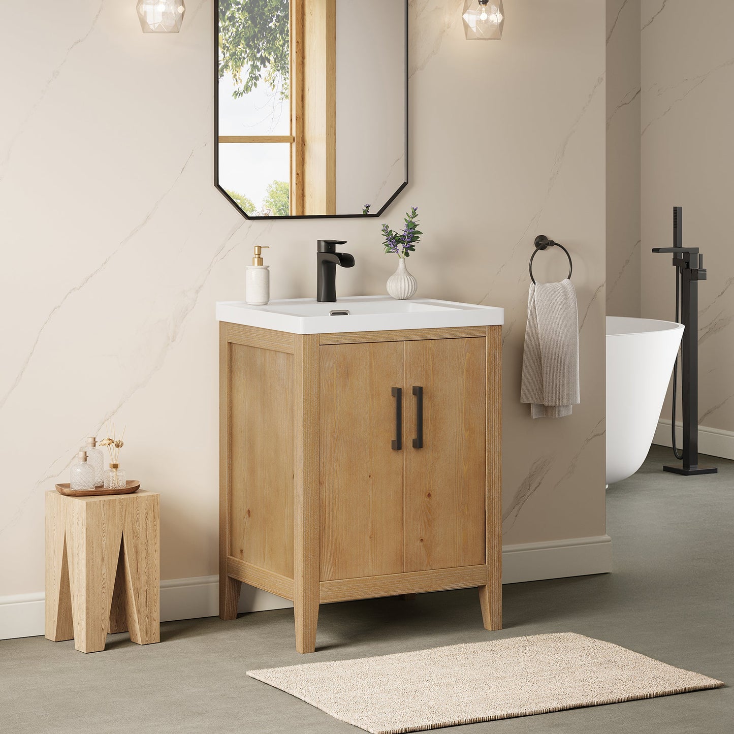 Solara 24" Single Bathroom Vanity in Weathered Fir with White Ceramic Intergated Sink