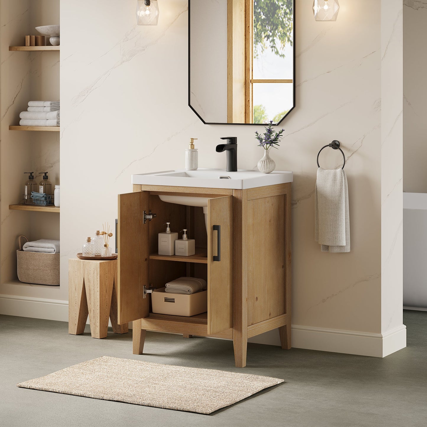 Solara 24" Single Bathroom Vanity in Weathered Fir with White Ceramic Intergated Sink
