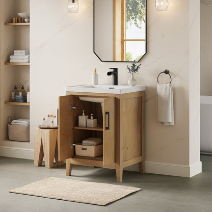 Solara 24" Single Bathroom Vanity in Weathered Fir with White Ceramic Intergated Sink