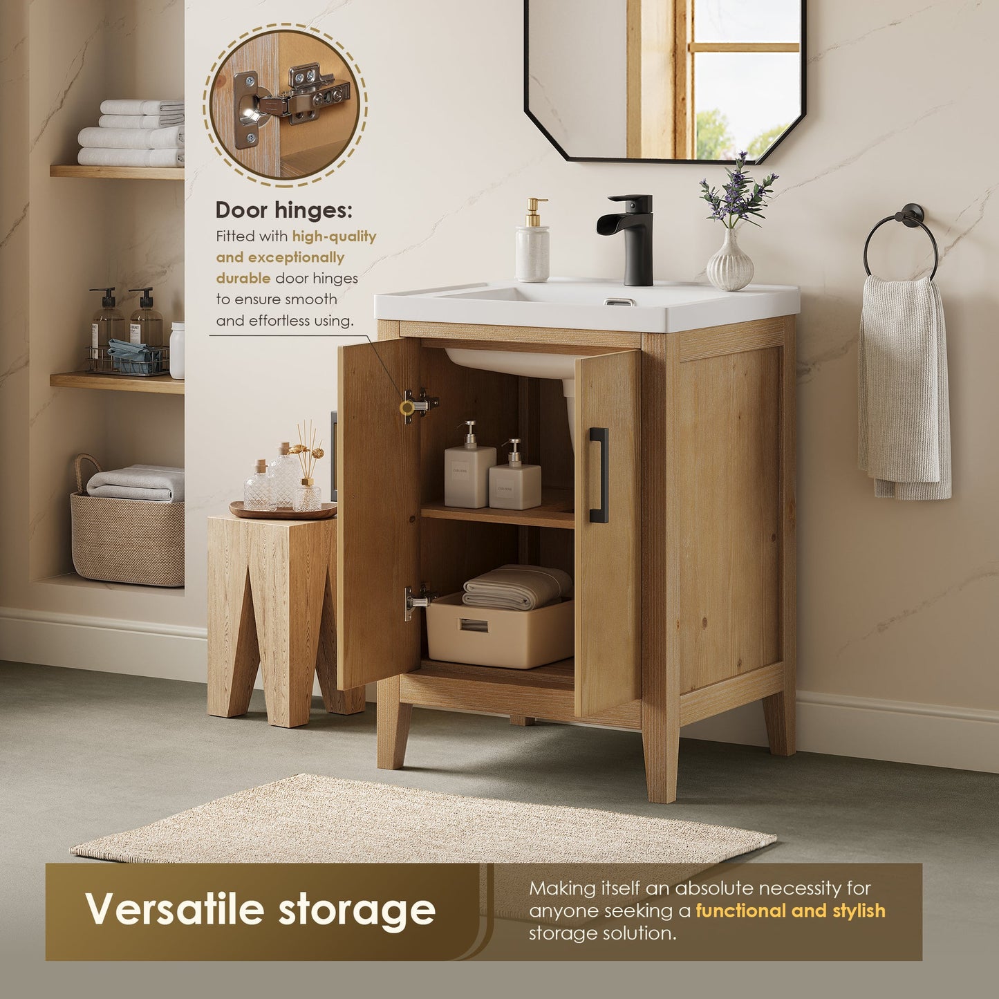 Solara 24" Single Bathroom Vanity in Weathered Fir with White Ceramic Intergated Sink