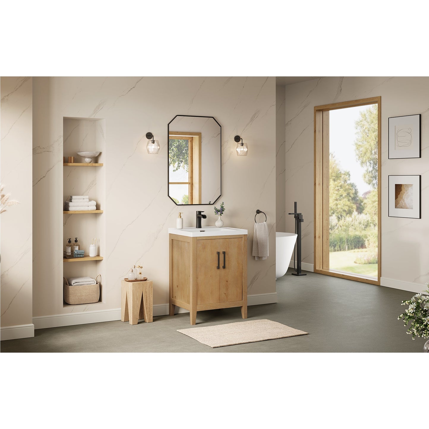 Solara 24" Single Bathroom Vanity in Weathered Fir with White Ceramic Intergated Sink