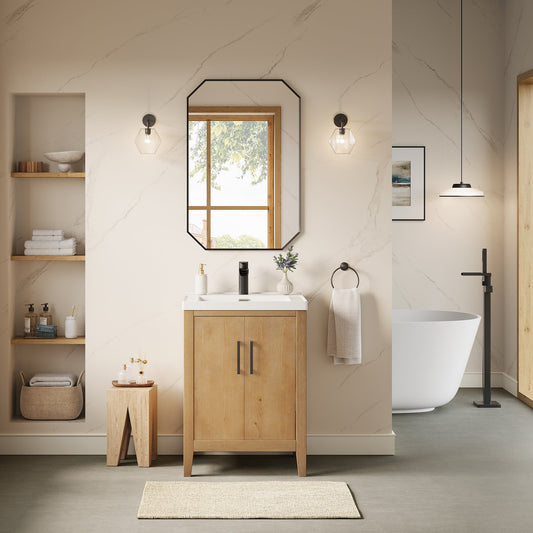 Solara 24" Single Bathroom Vanity in Weathered Fir with White Ceramic Intergated Sink