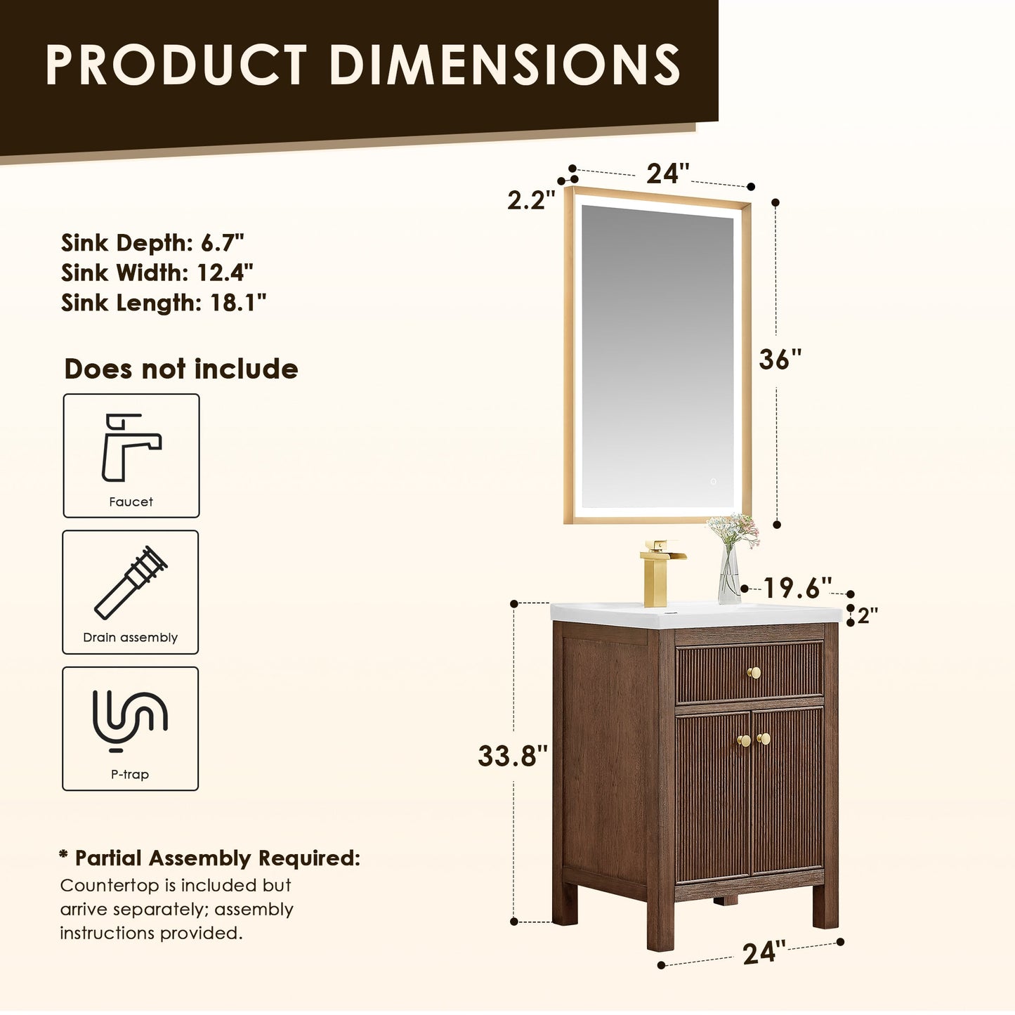 Cerrito 24" Single Bathroom Vanity with White Ceramic Integrated Sink