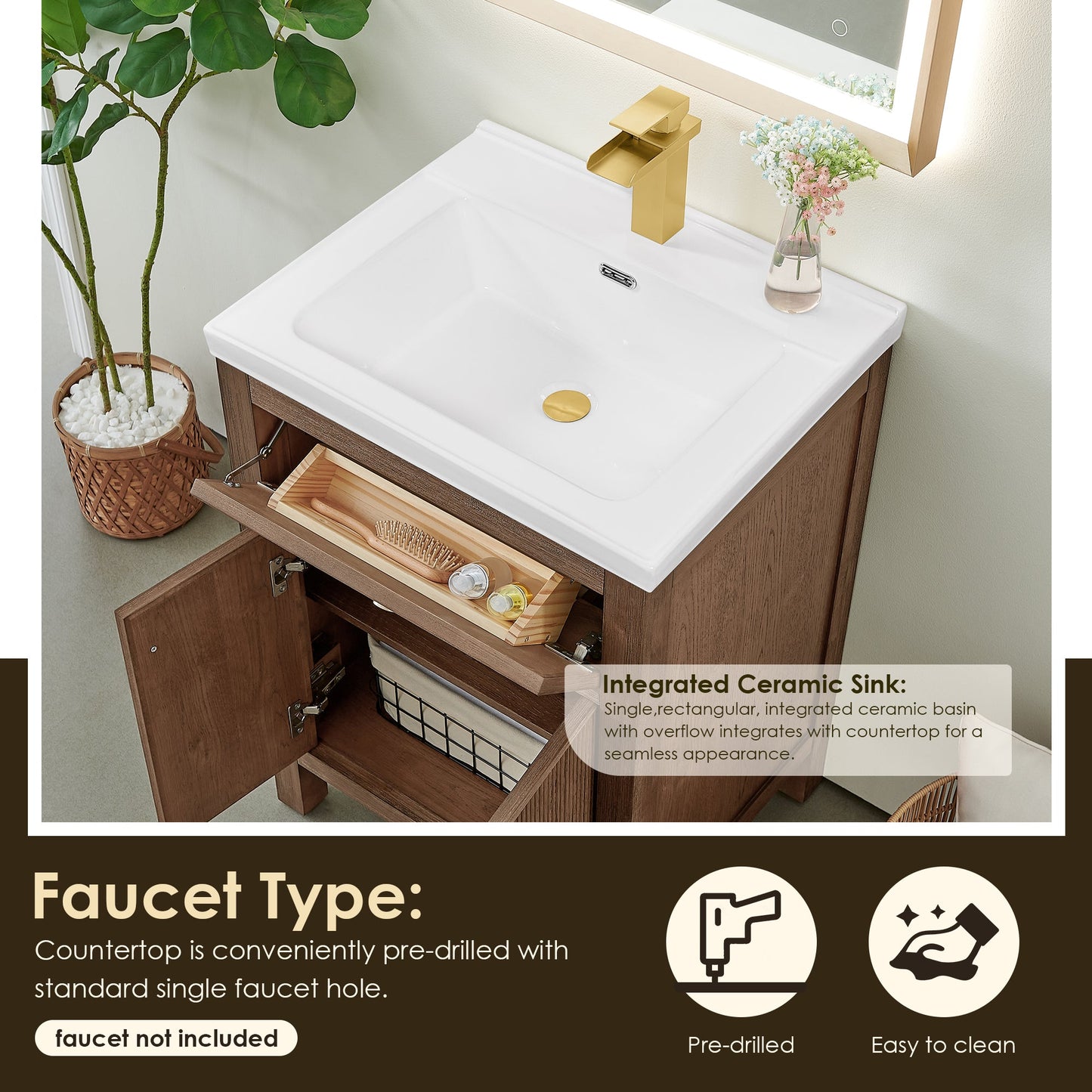 Cerrito 24" Single Bathroom Vanity with White Ceramic Integrated Sink