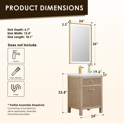 Cerrito 24" Single Bathroom Vanity with White Ceramic Integrated Sink