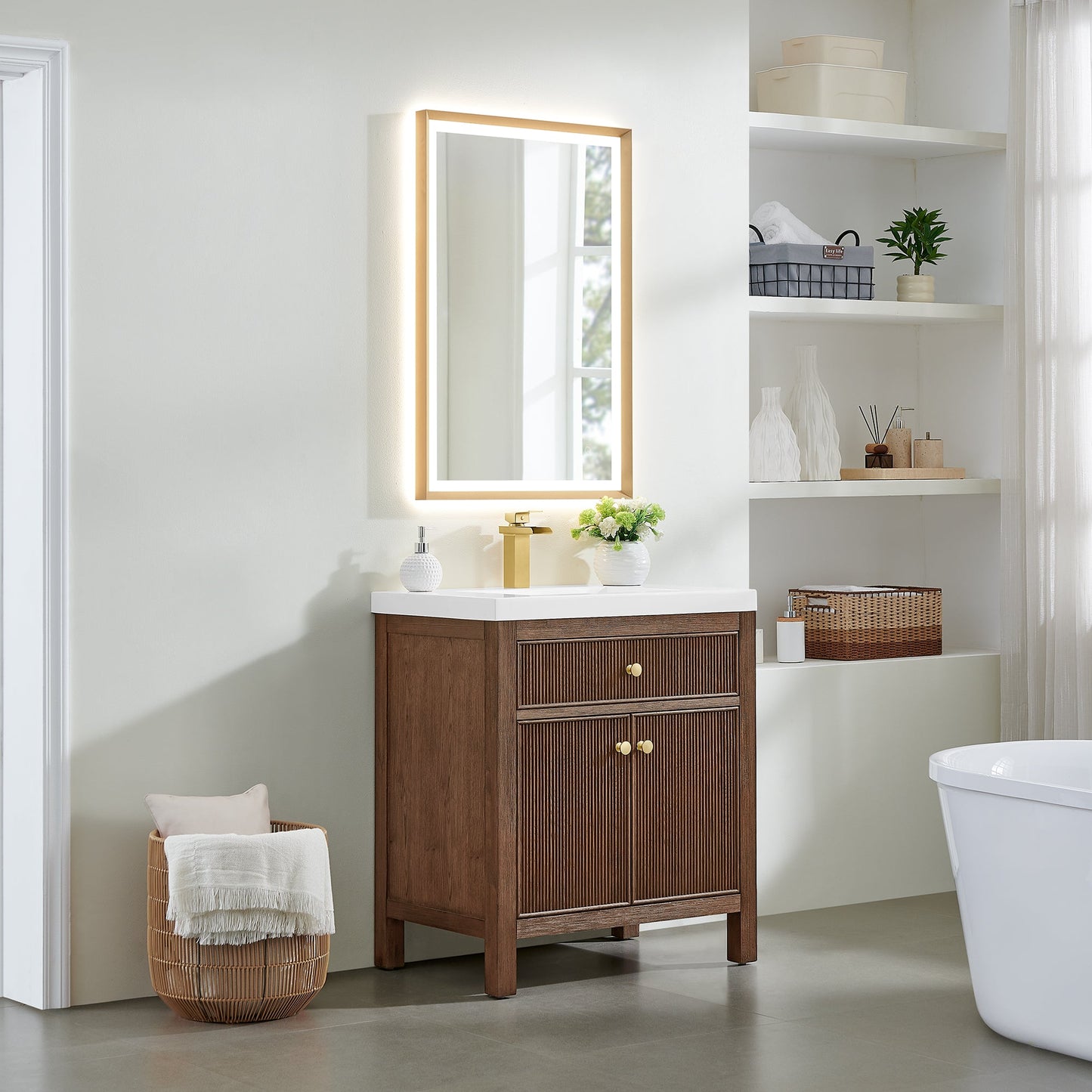 Cerrito 30" Single Bathroom Vanity with White Engineered Stone Integrated Sink