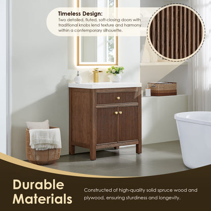 Cerrito 30" Single Bathroom Vanity with White Engineered Stone Integrated Sink