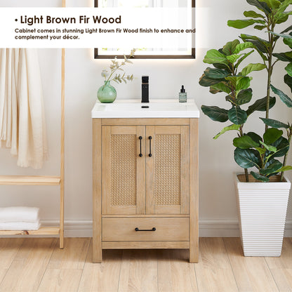 Bondi 24" Single Bathroom Vanity in Light Brown with White Ceramic Drop-in Sink